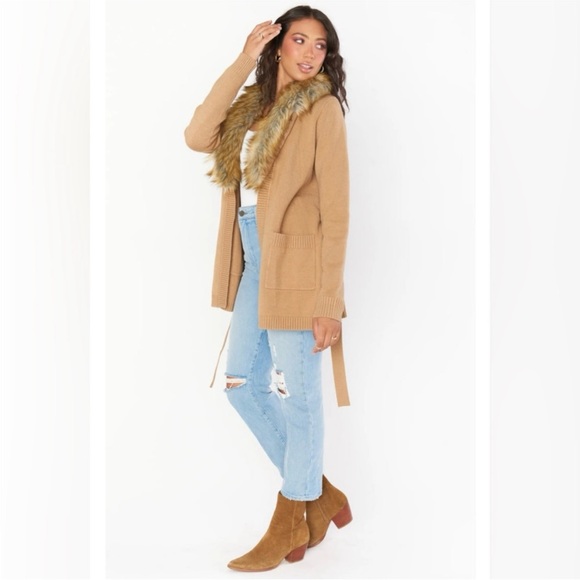 Show Me Your Mumu Tan Fur Trim Cardigan - Picture 2 of 5